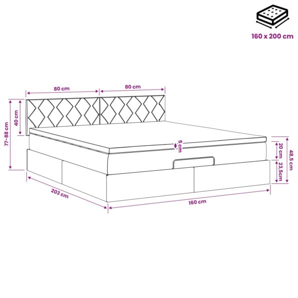 vidaXL Polohovací postel s matrací Svetlosivá 160 x 200 cm Zamat – Obrázok 12