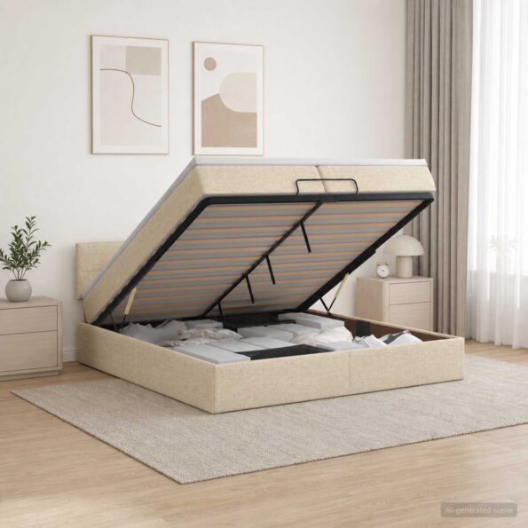 vidaXL Ottoman posteľ s matracom a LED Krémová 200 x 200 cm Látka – Obrázok 12