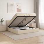 vidaXL Ottoman posteľ s matracom a LED Krémová 200 x 200 cm Látka