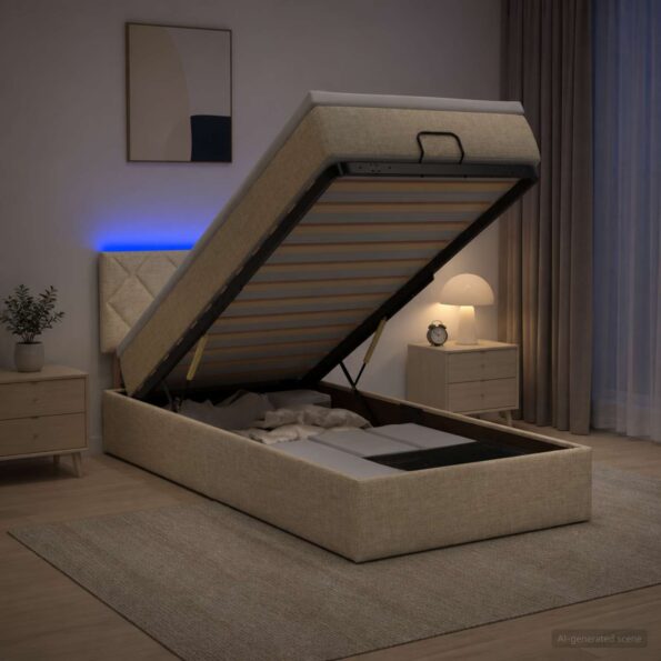 vidaXL Ottoman posteľ s matracom a LED Krémová 100 x 200 cm Látka – Obrázok 12