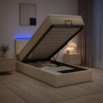 vidaXL Ottoman posteľ s matracom a LED Krémová 100 x 200 cm Látka