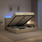 vidaXL Ottoman posteľ s matracom a LED Krémová 200 x 200 cm Látka