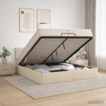 vidaXL Ottoman posteľ s matracom a LED Krémová 200 x 200 cm Látka – Obrázok 13