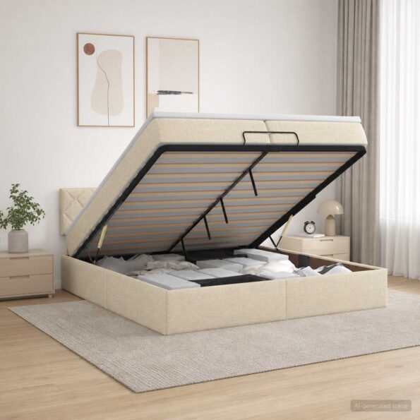 vidaXL Ottoman posteľ s matracom a LED Krémová 200 x 200 cm Látka – Obrázok 4