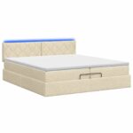 vidaXL Ottoman posteľ s matracom a LED Krémová 200 x 200 cm Látka – Obrázok 7