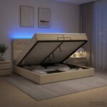 vidaXL Ottoman posteľ s matracom a LED Krémová 200 x 200 cm Látka – Obrázok 12