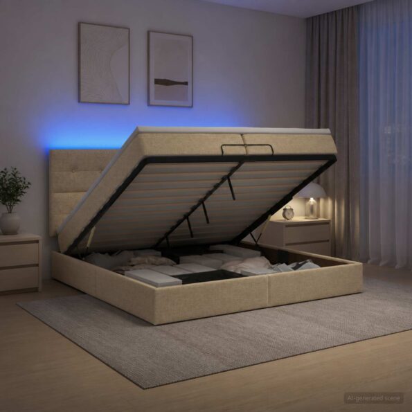 vidaXL Ottoman posteľ s matracom a LED Krémová 200 x 200 cm Látka – Obrázok 12
