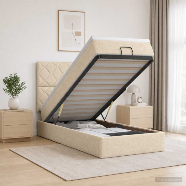 vidaXL Ottoman posteľ s matracom a LED Krémová 100 x 200 cm Látka – Obrázok 13