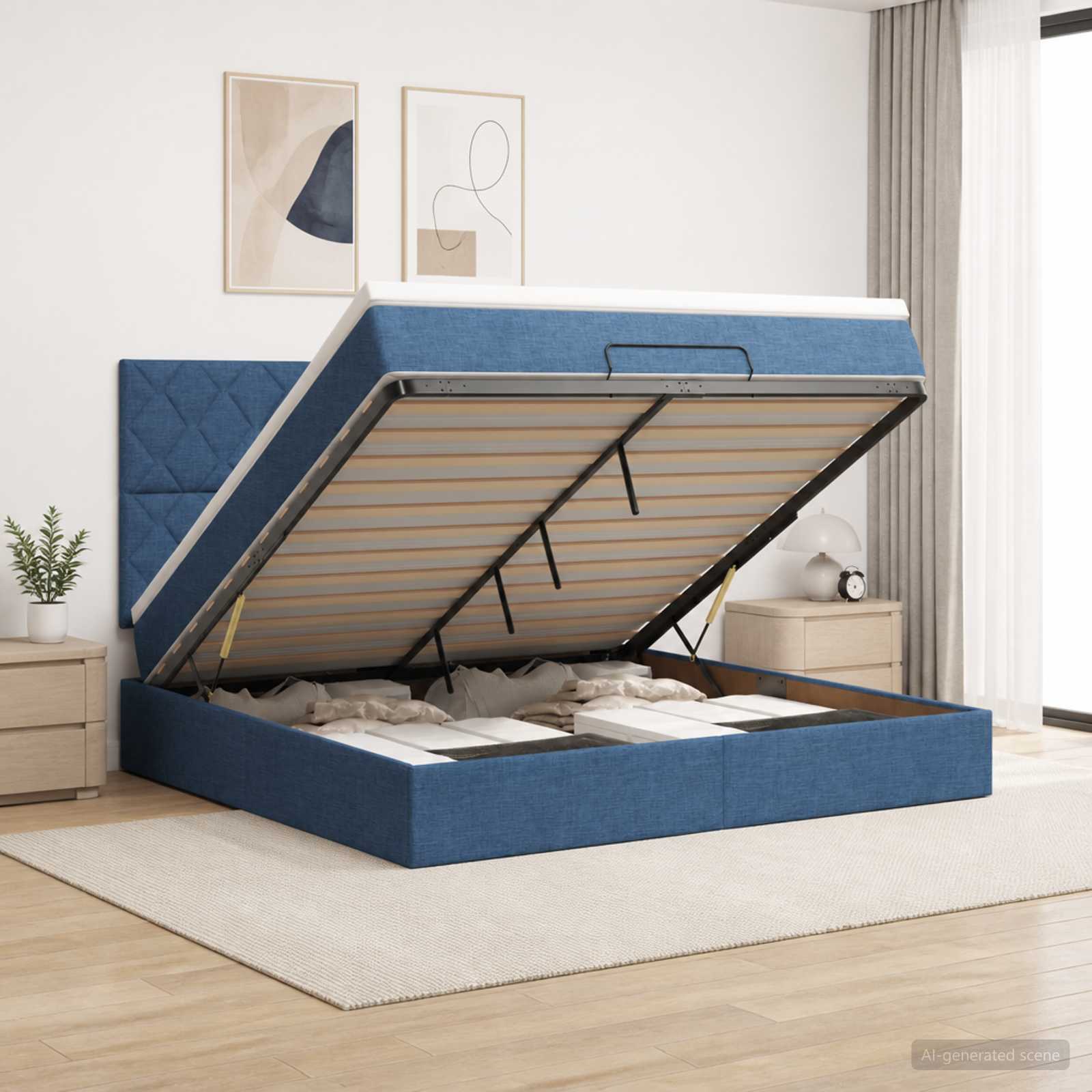 3458179_1.jpg vidaXL Ottoman posteľ s matracom a LED Modrá 180 x 200 cm Látka – Obrázok 1