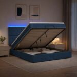 vidaXL Ottoman posteľ s matracom a LED Modrá 180 x 200 cm Látka – Obrázok 4