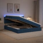 vidaXL LED úložná posteľ s matracom Modrá 160 x 200 cm Látka – Obrázok 13