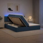 vidaXL LED úložná posteľ s matracom Modrá 180 x 200 cm Látka