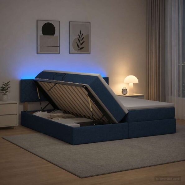 vidaXL LED úložná posteľ s matracom Modrá 180 x 200 cm Látka – Obrázok 4