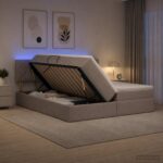 vidaXL LED úložná posteľ s matracom Sivohnedá 200 x 200 cm Látka