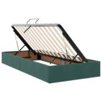 vidaXL LED úložná posteľ s matracom Tmavozelená 200 x 200 cm Zamat – Obrázok 6