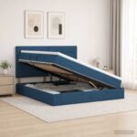 vidaXL Postel s úložným prostorem a matrací Modrá 160 x 200 cm látka – Obrázok 12