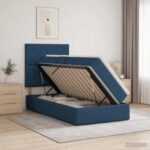 vidaXL Postel s úložným prostorem a matrací Modrá 90 x 200 cm látka