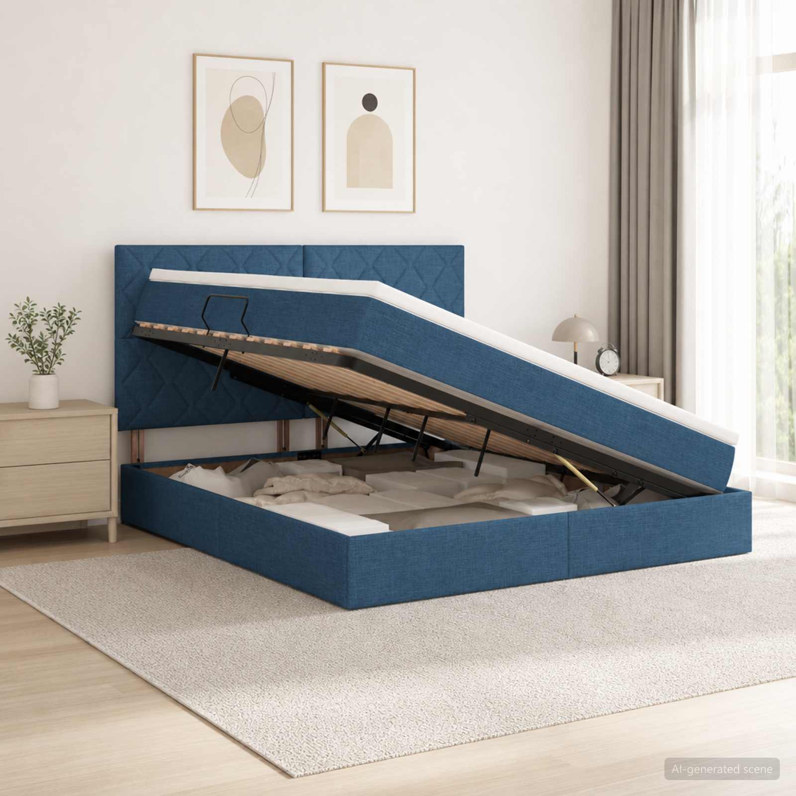 3459587_1.jpg vidaXL Postel s úložným prostorem a matrací Modrá 180 x 200 cm látka – Obrázok 1