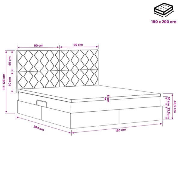 vidaXL Postel s úložným prostorem a matrací Modrá 180 x 200 cm látka – Obrázok 12
