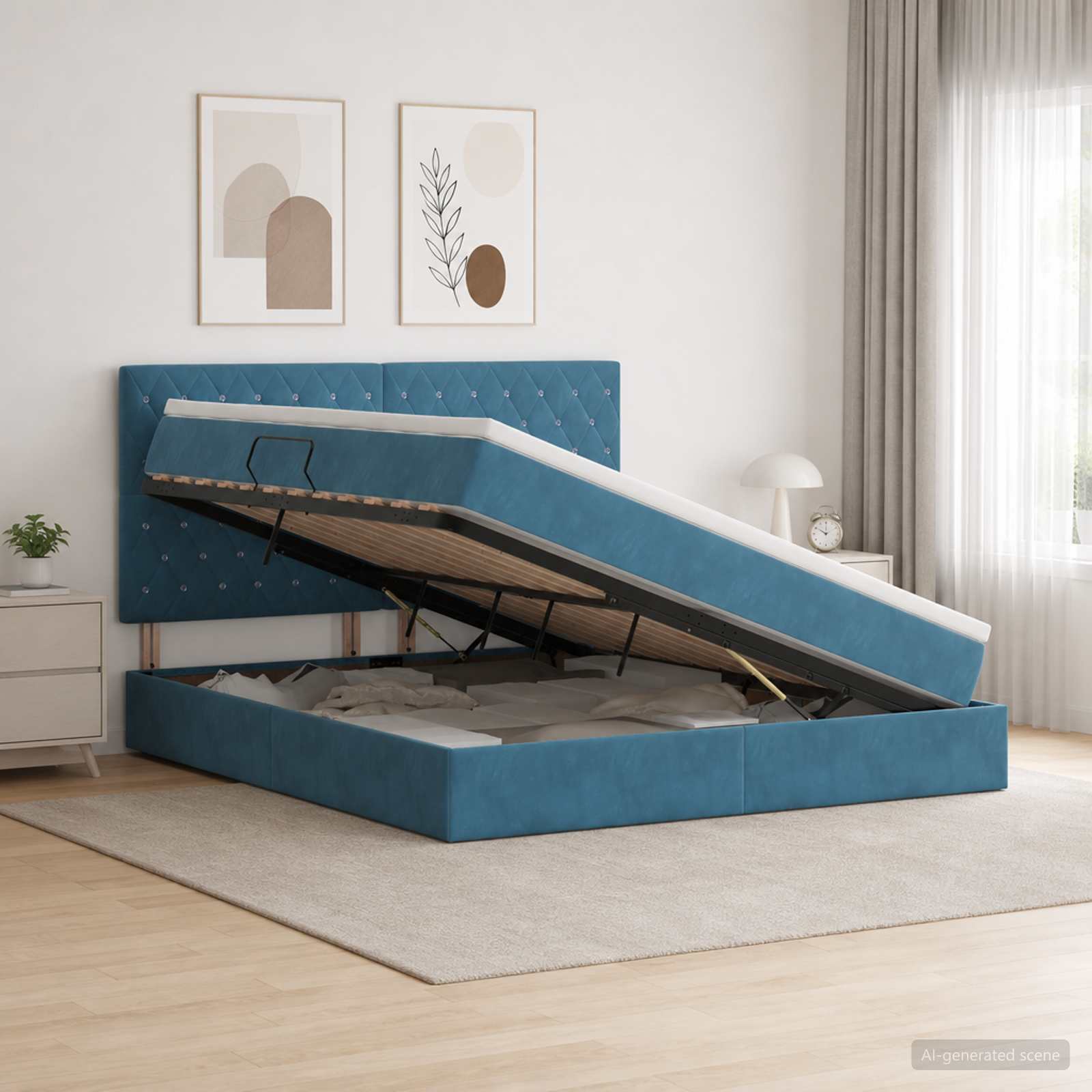 3459649_1.jpg vidaXL Postel s úložným prostorem a matrací Tmavomodrá 180 x 200 cm – Obrázok 1