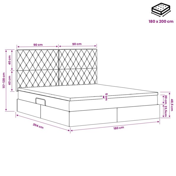 vidaXL Postel s úložným prostorem a matrací Tmavomodrá 180 x 200 cm – Obrázok 12