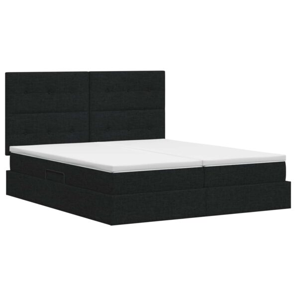 vidaXL Úložná posteľ s čelnou doskou Čierna 200 x 200 cm Látka – Obrázok 8