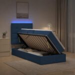 vidaXL LED úložná posteľ s matracom Modrá 90 x 200 cm Látka – Obrázok 4