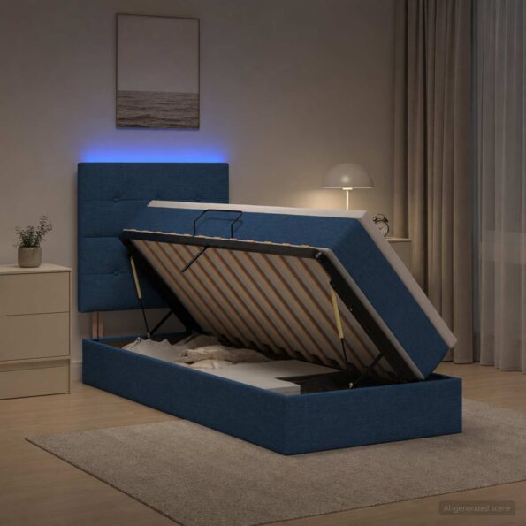 vidaXL LED úložná posteľ s matracom Modrá 90 x 200 cm Látka – Obrázok 4