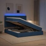 vidaXL LED úložná posteľ s matracom Modrá 160 x 200 cm Látka – Obrázok 12
