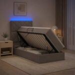 vidaXL LED úložná posteľ s matracom Sivohnedá 90 x 200 cm Látka