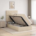 vidaXL LED úložná posteľ s matracom Krémová 100 x 200 cm Látka
