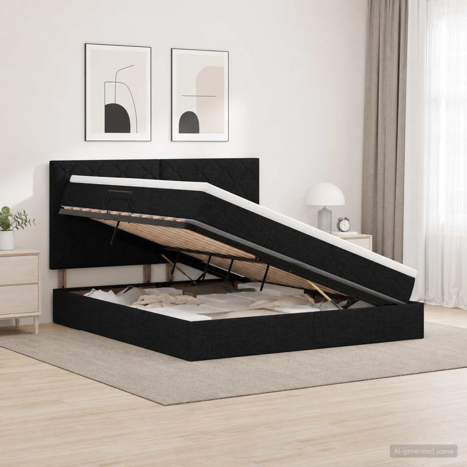 3460007_1.jpg vidaXL LED úložná posteľ s matracom Čierna 140 x 190 cm Látka – Obrázok 1