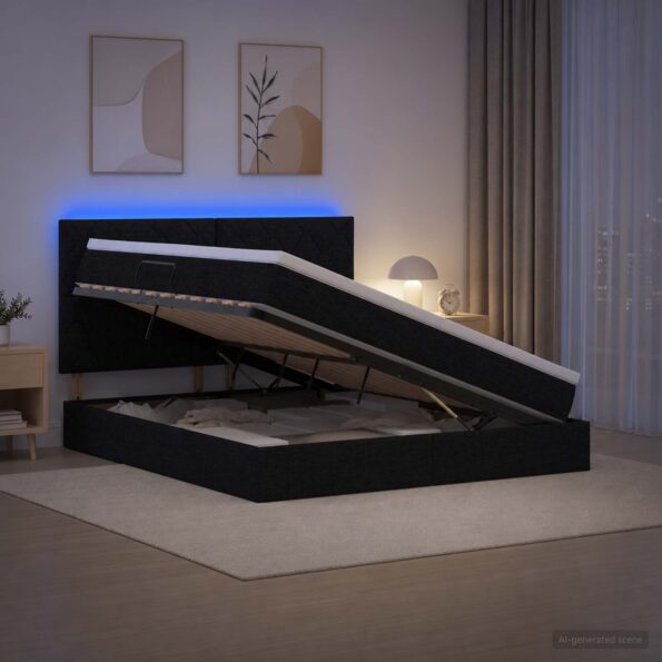vidaXL LED úložná posteľ s matracom Čierna 140 x 190 cm Látka – Obrázok 4