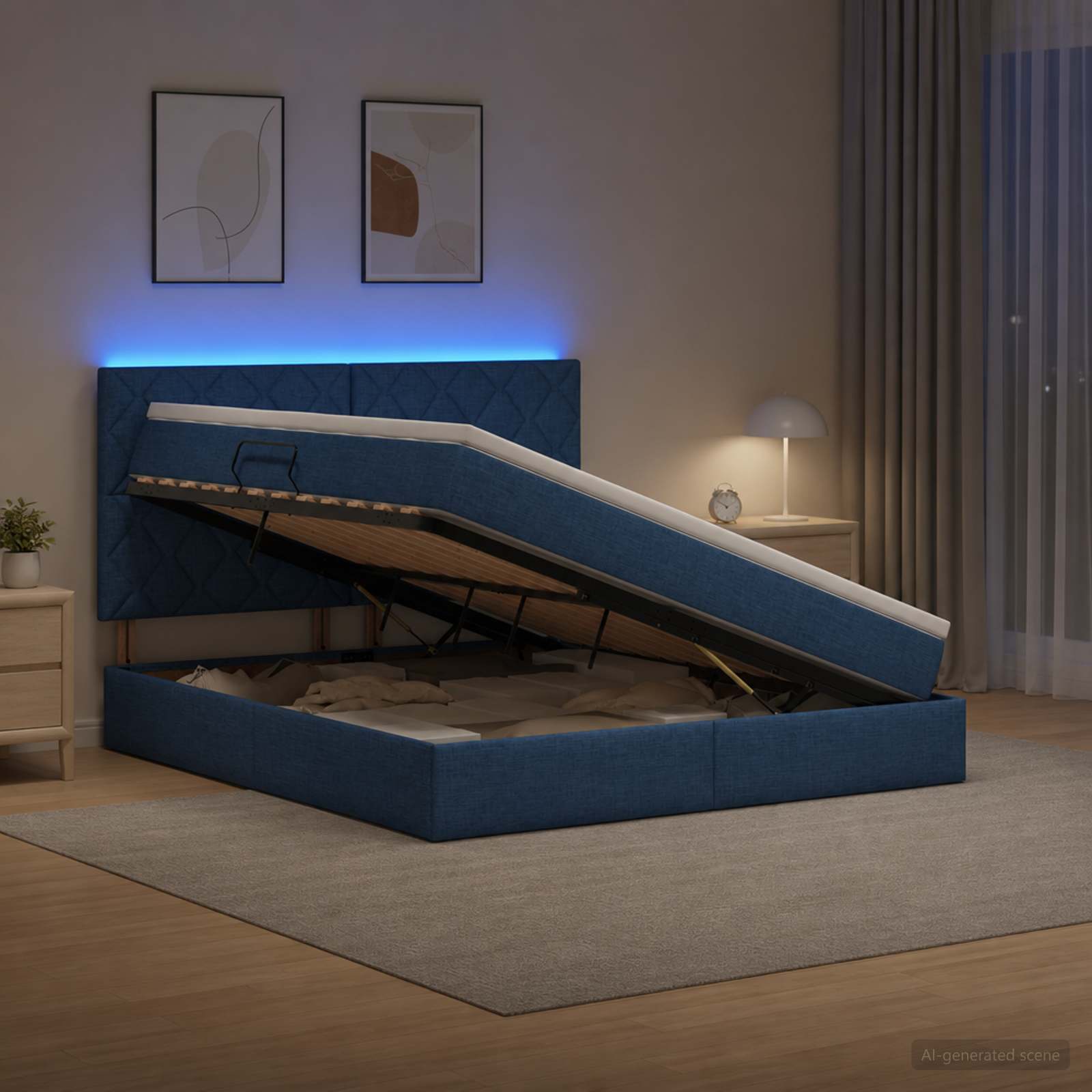 3460028_1.jpg vidaXL LED úložná posteľ s matracom Modrá 180 x 200 cm Látka – Obrázok 1