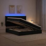 vidaXL LED úložná posteľ s matracom Čierna 160 x 200 cm Zamat