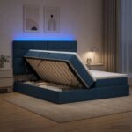 vidaXL LED úložná posteľ s matracom Modrá 180 x 200 cm Látka