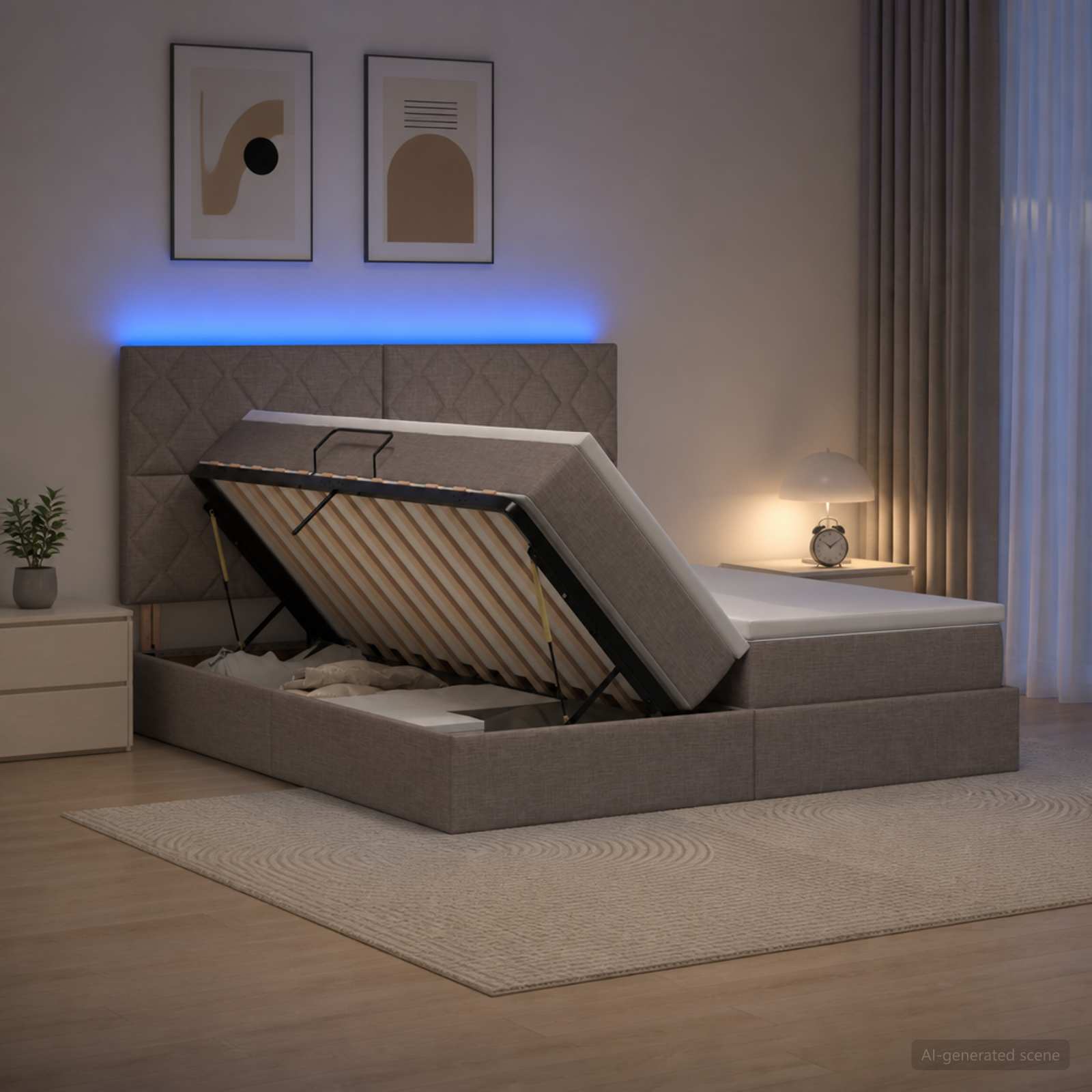 3460245_1.jpg vidaXL LED úložná posteľ s matracom Sivohnedá 180 x 200 cm Látka – Obrázok 1