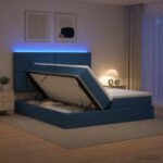 vidaXL LED úložná posteľ s matracom Modrá 180 x 200 cm Látka