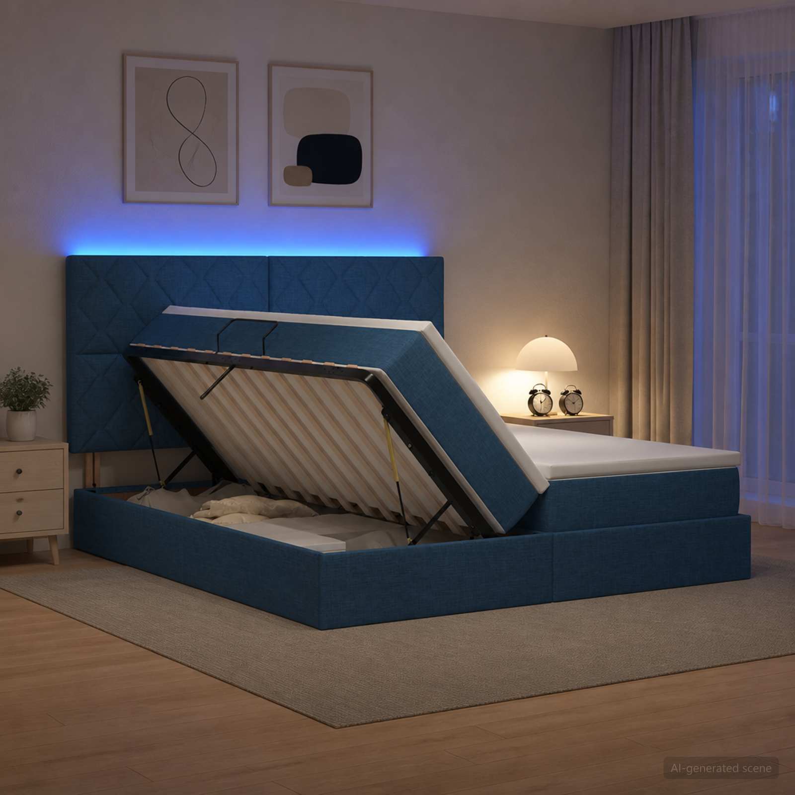 3460247_1.jpg vidaXL LED úložná posteľ s matracom Modrá 180 x 200 cm Látka – Obrázok 1