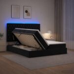 vidaXL LED úložná posteľ s matracom Čierna 200 x 200 cm Zamat
