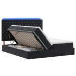 vidaXL LED úložná posteľ s matracom Čierna 200 x 200 cm Zamat – Obrázok 2