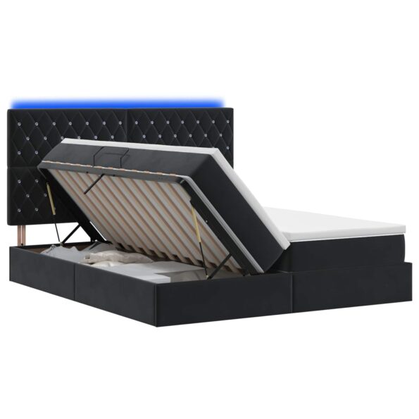 vidaXL LED úložná posteľ s matracom Čierna 200 x 200 cm Zamat – Obrázok 2