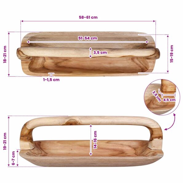 vidaXL Fruit Bowl JEPARA Teak Brown 61 x 21 x 21 cm – Obrázok 9