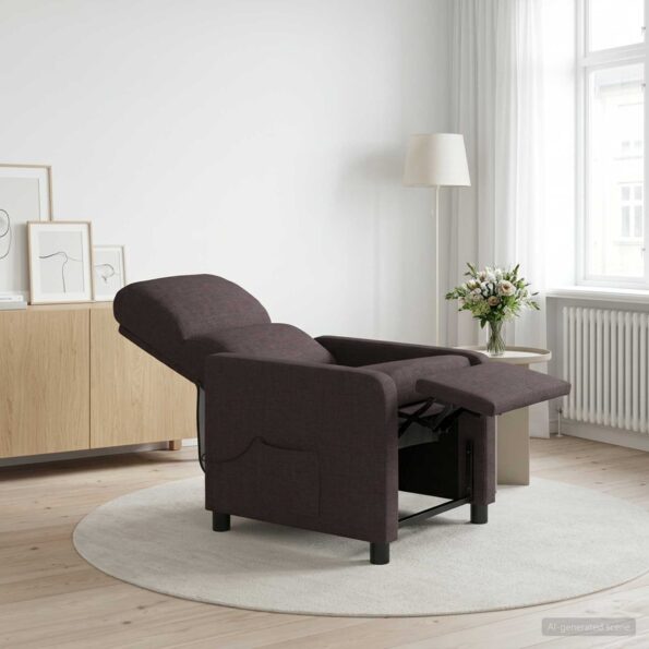vidaXL Masážne relaxačné kreslo Tmavohnedá Látka – Obrázok 12