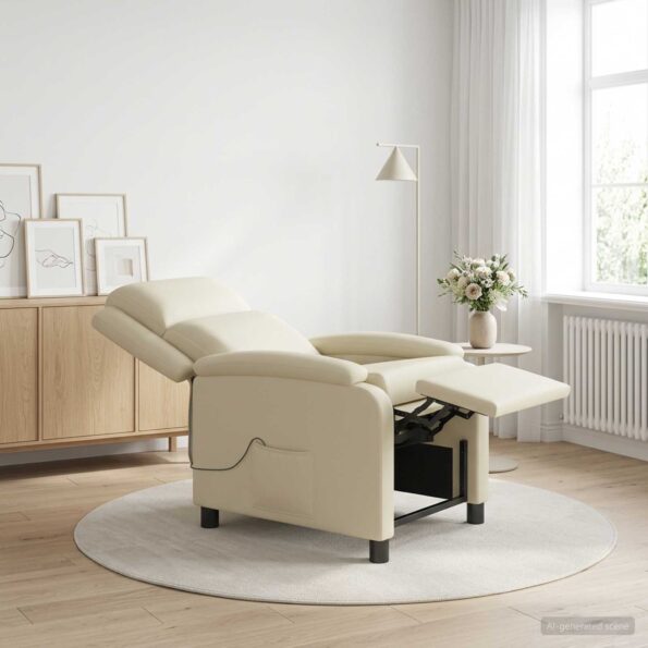 vidaXL Masážne relaxačné kreslo Krémová Umelá koža – Obrázok 12