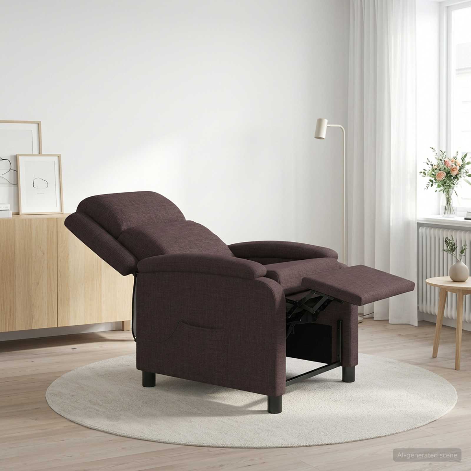 42034873_1.jpg vidaXL Masážne relaxačné kreslo Tmavohnedá Látka – Obrázok 1