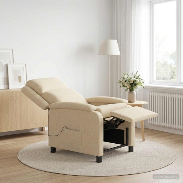 vidaXL Masážne relaxačné kreslo Krémová Látka – Obrázok 12