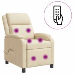 vidaXL Masážne relaxačné kreslo Krémová Látka – Obrázok 2