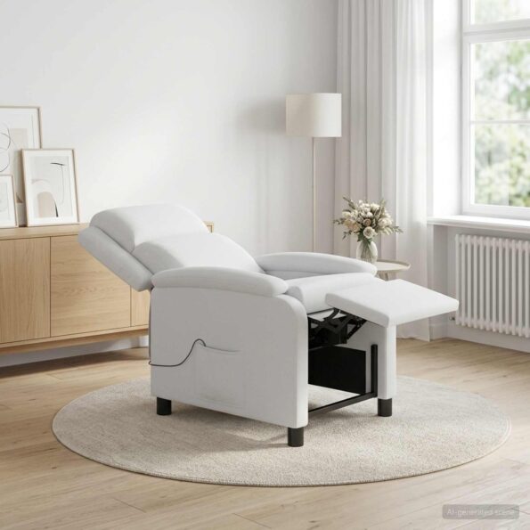 vidaXL Masážne relaxačné kreslo Biela Látka – Obrázok 12