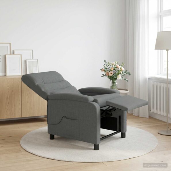 vidaXL Masážne relaxačné kreslo Tmavosivá Látka – Obrázok 11